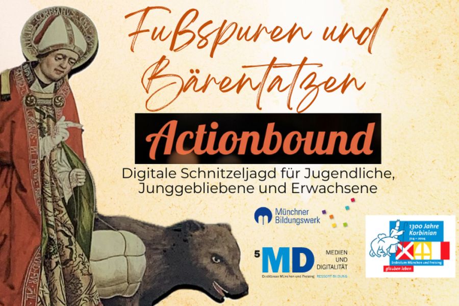 Illustration eines Bischofs mit Mitra und Bären, daneben der Text 
